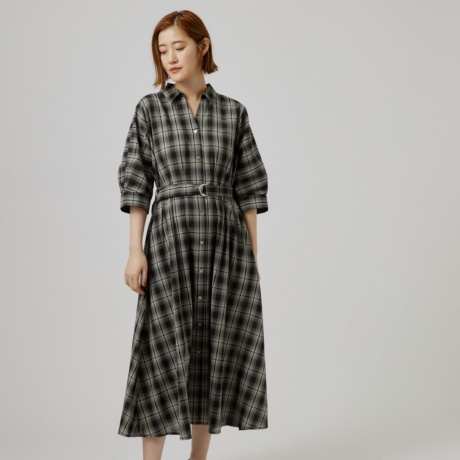 grove「チェック柄ベルト付シャツワンピース」|ワンピース|