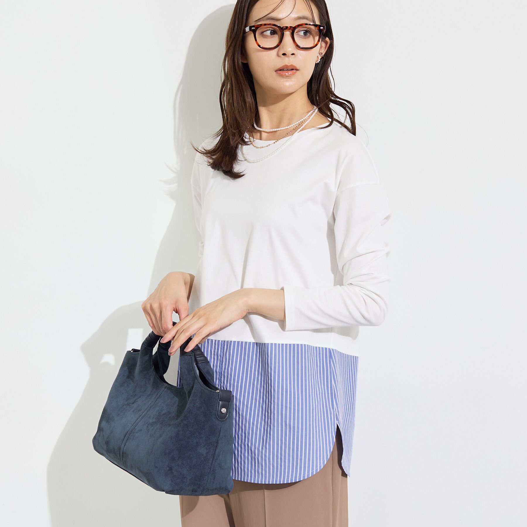 INDIVI「【レイヤードにおすすめ】シャツコンビ ロングTシャツ」|Tシャツ・カットソー|ブルー(392)