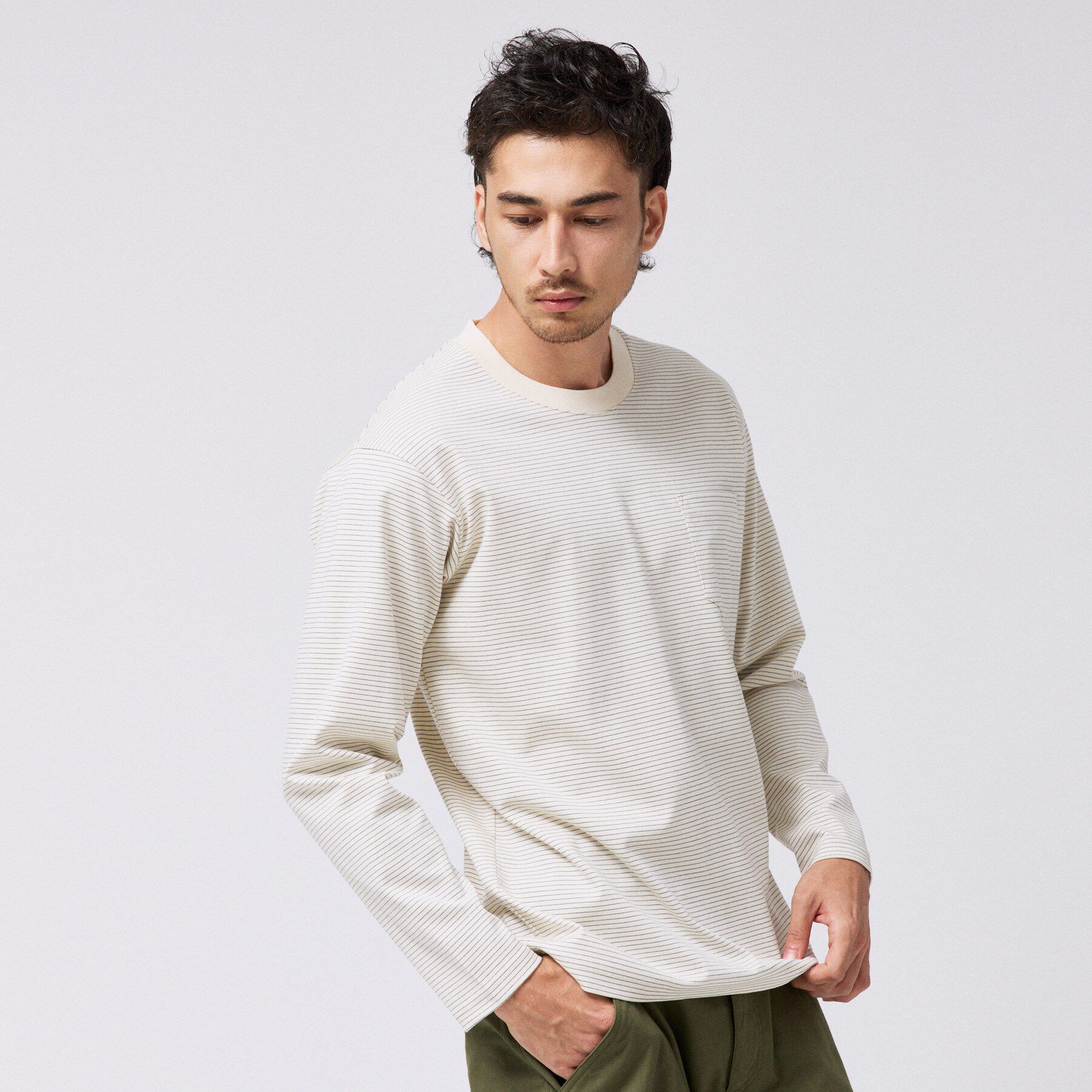 TAKEO KIKUCHI「シルケット ボーダー 長袖 Tシャツ」|Tシャツ・カットソー|