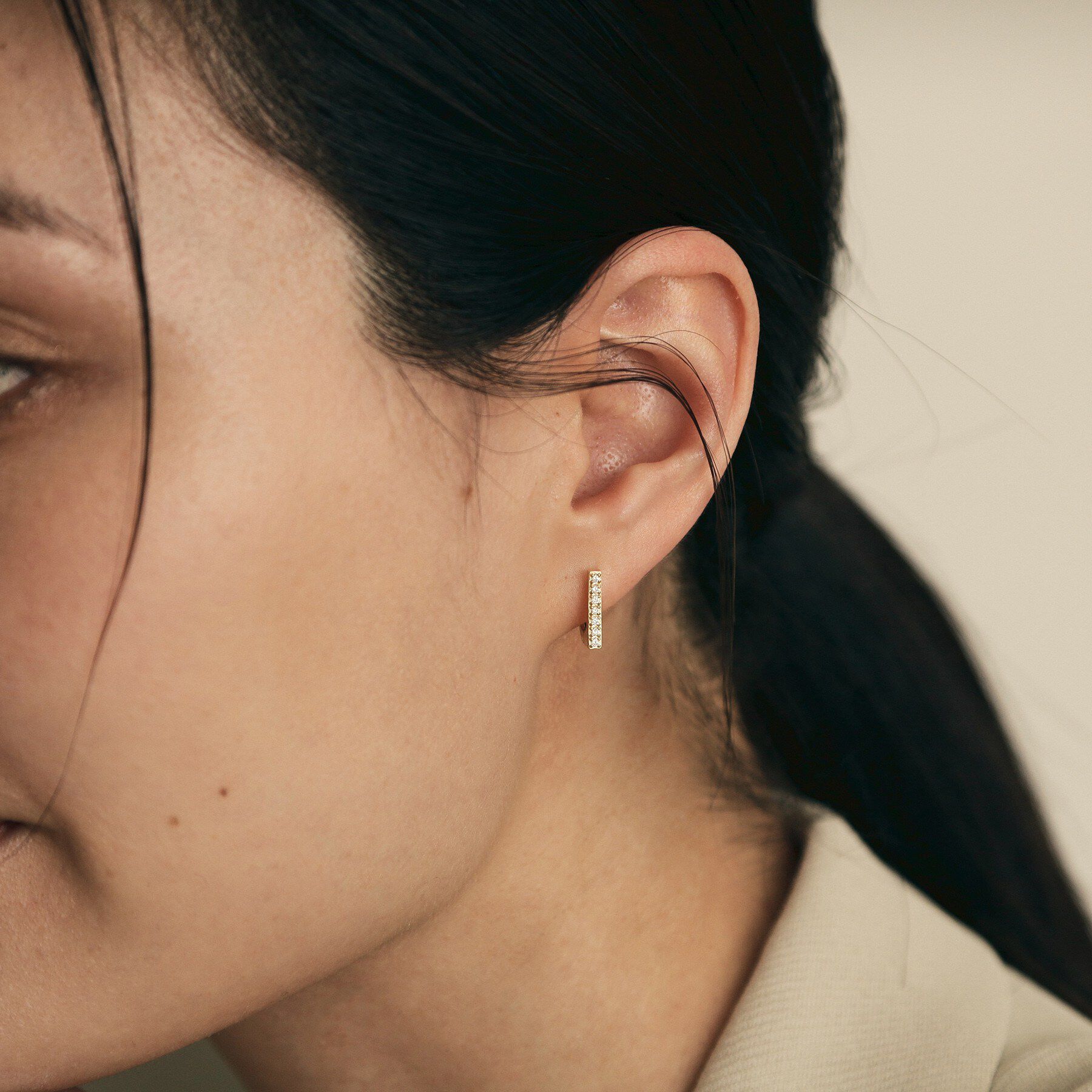 COCOSHNIK「K18ダイヤモンド 平打ち ワンタッチピアス」|ピアス|
