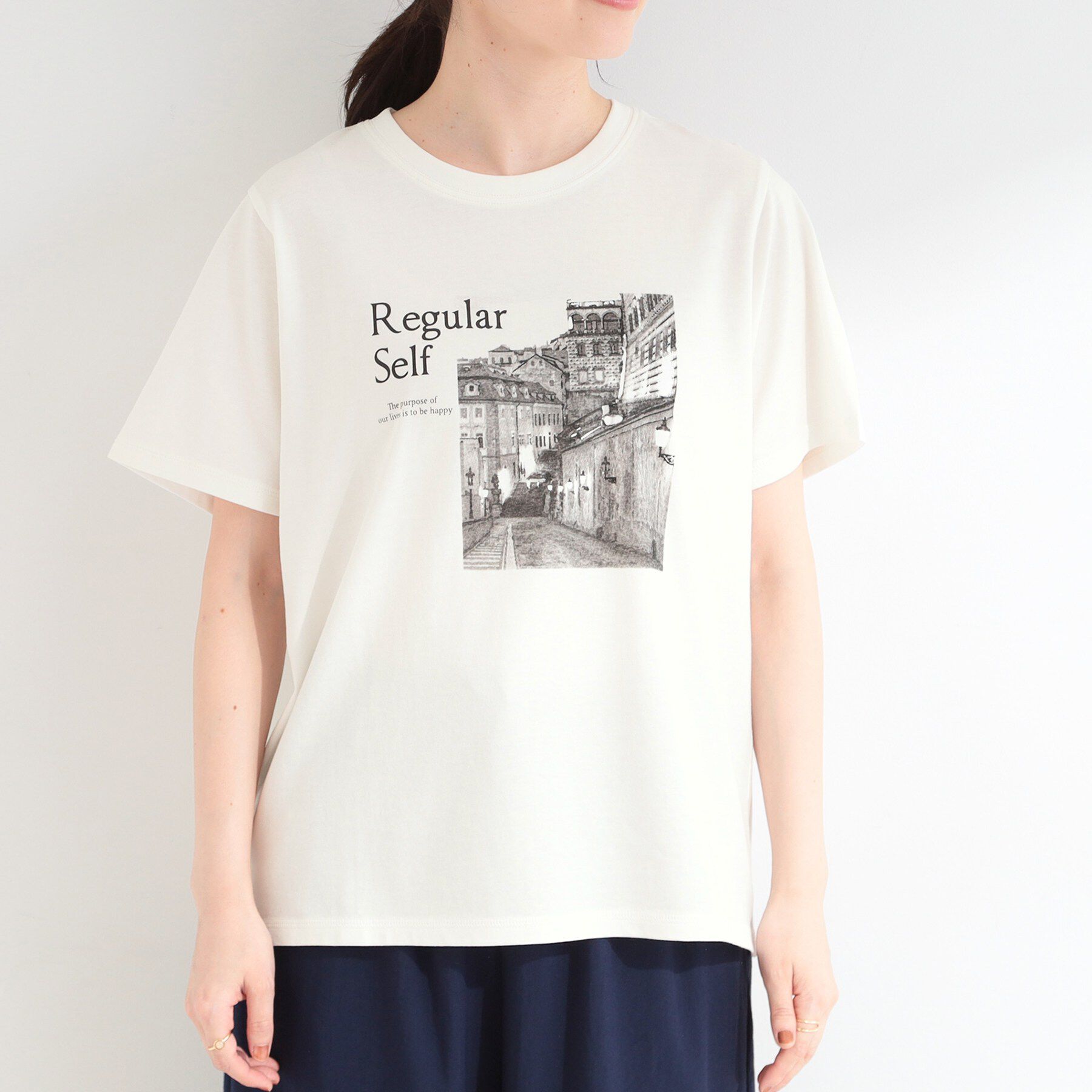 SHOO･LA･RUE「【S-LL/洗濯機可】大人のベーシックカラープリントTシャツ」|Tシャツ・カットソー|