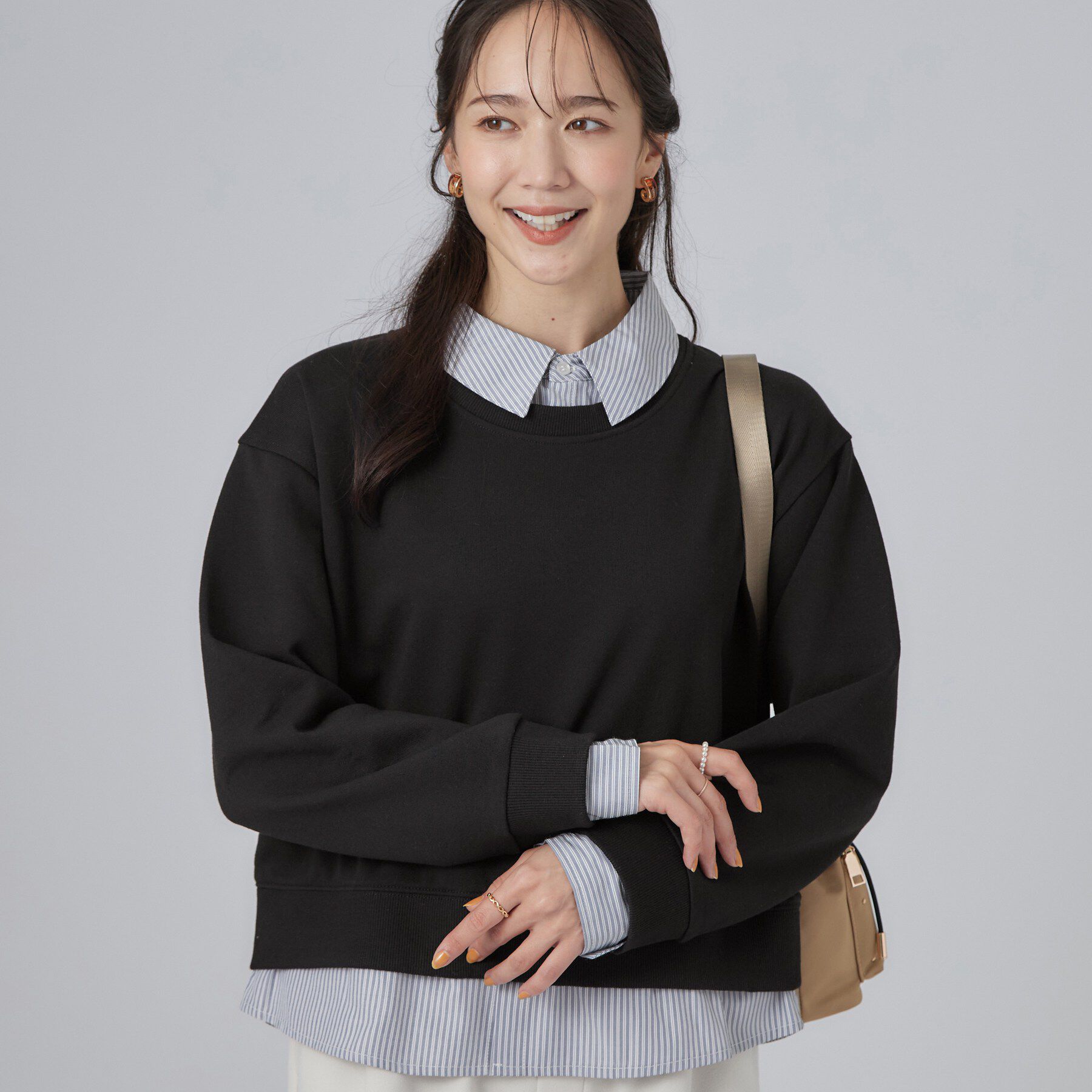 SHOO･LA･RUE「シャツレイヤードプルオーバーアソート」|Tシャツ・カットソー|ブラック(319)