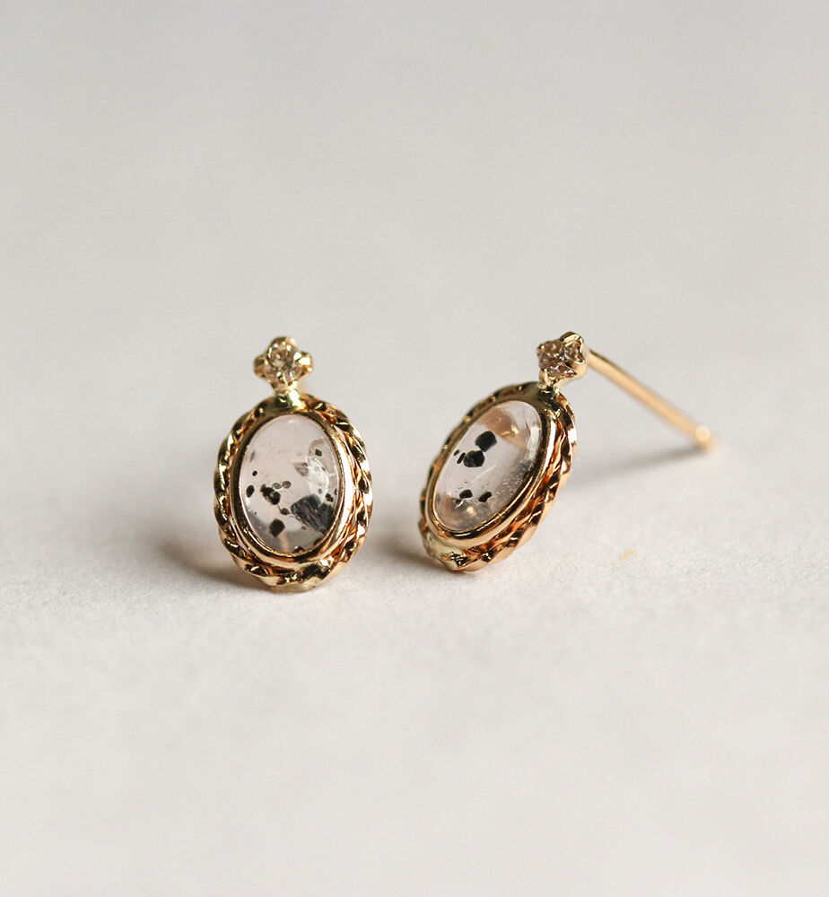  「ドッティドピンククォーツ / ダイヤモンド ピアス | K10YG」|ピアス|