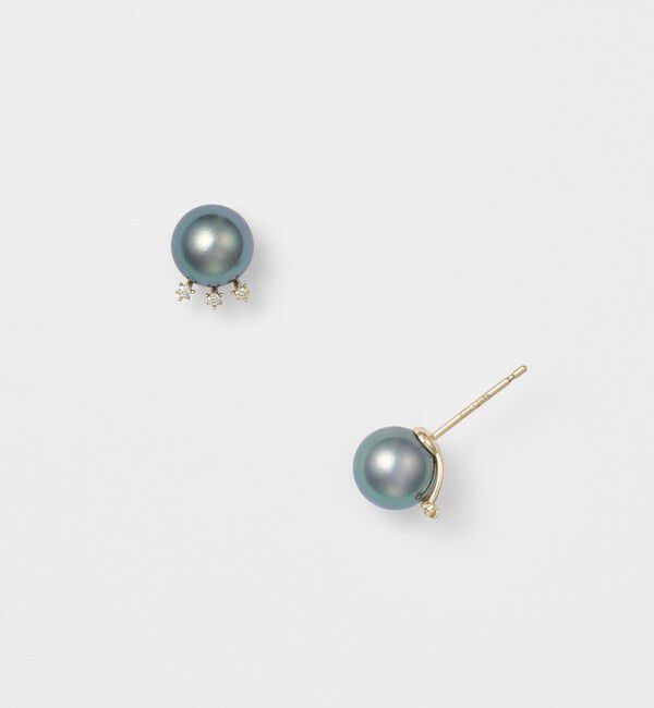 agete「K10アコヤパールピアス（ブラック）」|ピアス|