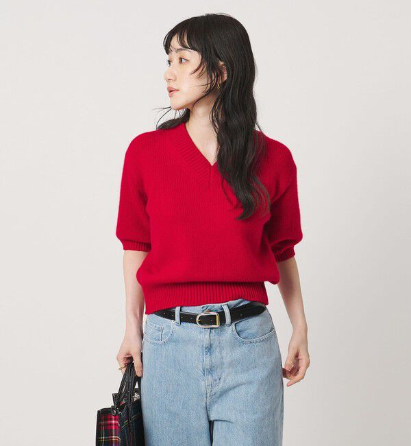 UNITED ARROWS「CA/W ハーフスリーブ Vネック ニット」|ニット・セーター|