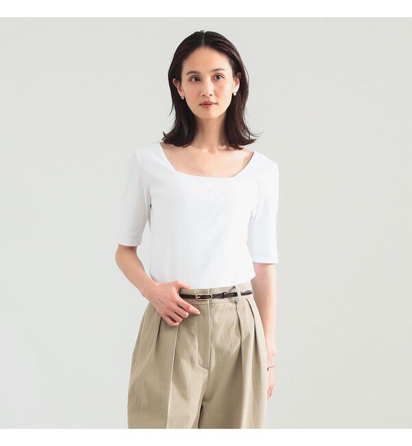 BEAMS SELECTION for WOMEN「【別注】スタイリスト佐藤佳菜子 &times; SLOANE / スクエアネック リブ Tシャツ」|Tシャツ・カットソー|