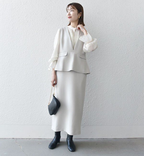 SHIPS any「〈洗濯機可能〉ダブルクロス Vネック ペプラム ワンピース［NAVY BLUE］」|ワンピース|
