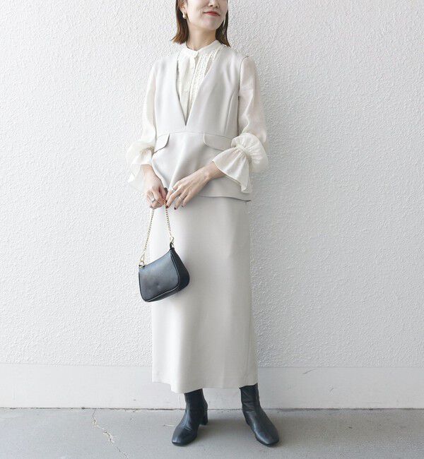 SHIPS any「〈洗濯機可能〉ダブルクロス Vネック ペプラム ワンピース［NAVY BLUE］」|ワンピース|