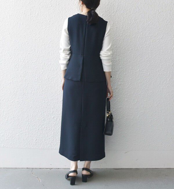 SHIPS any「〈洗濯機可能〉ダブルクロス Vネック ペプラム ワンピース［NAVY BLUE］」|ワンピース|