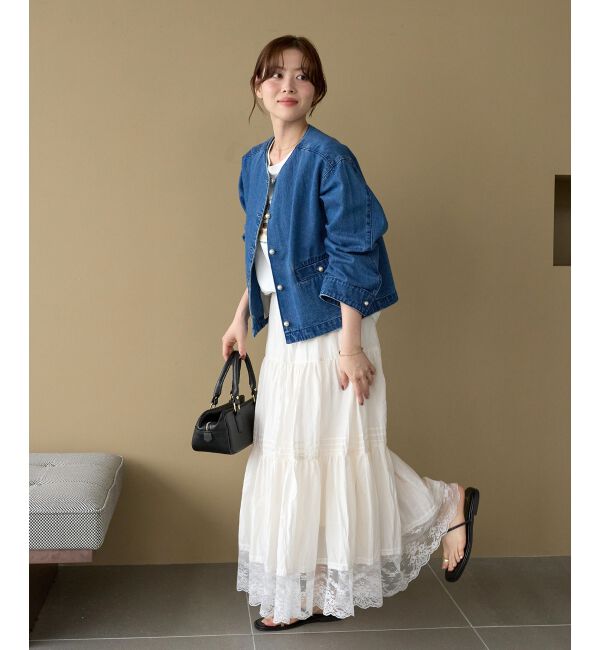  「パールボタンノーカラーデニムジャケット」|その他|