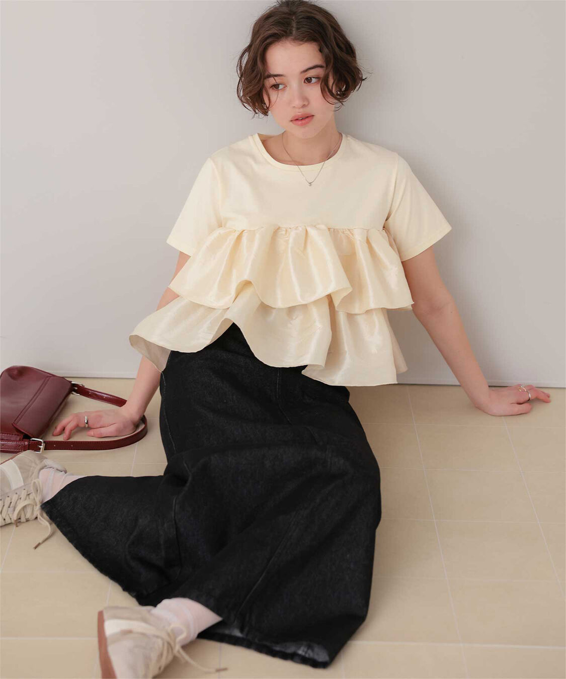 titivate「シャイニーティアードフリルトップス」|Tシャツ・カットソー|