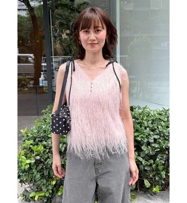 LAGUNAMOON「フェザーVネックリボントップス」|Tシャツ・カットソー|