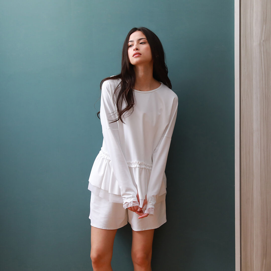 Riberce「UVカットフレアロングTシャツ/ラッシュガード【UVbect】」|ビキニトップス|