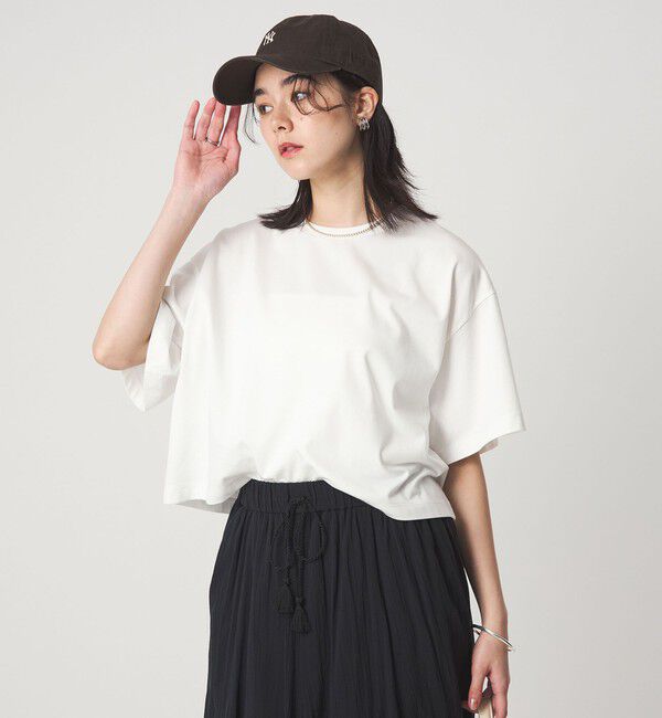 UNITED ARROWS green label relaxing「＜スタイリスト兵藤千尋さんコラボ＞クロップド ワイド Tシャツ UVカット」|Tシャツ・カットソー|OFF WHITE