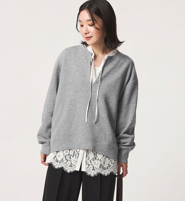 UNITED ARROWS green label relaxing「【WEB限定】＜at ease＞ダブルフェイス Vネック プルオーバー カットソー」|Tシャツ・カットソー|LT.GRAY