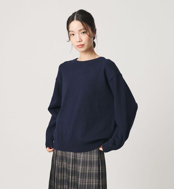 BEAUTY&YOUTH UNITED ARROWS「コットンブレンド バックタック ニットプルオーバー ウォッシャブル」|ニット・セーター|NAVY