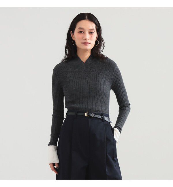 BEAMS SELECTION for WOMEN「CINOH / タイト Vネック ニット」|ニット・セーター|CHARCOAL GREY