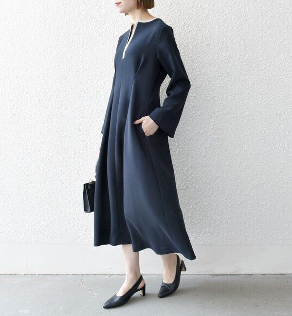 SHIPS any「【WEB限定】〈洗濯機可能〉ダブルクロス ウエスト タック Aライン ワンピース ［NAVY BLUE］」|ワンピース|