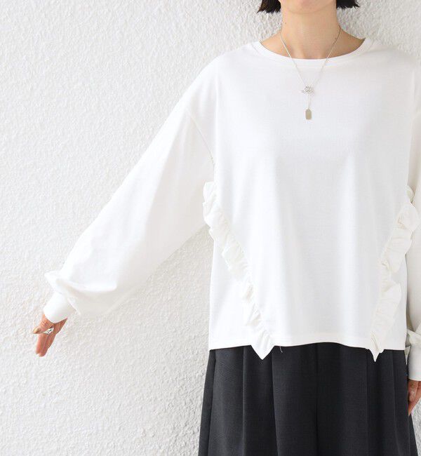 SHIPS for women「《予約》【WEB限定】〈洗濯機可能〉オーガニックコットン フリル ロングスリーブ TEE」|Tシャツ・カットソー|