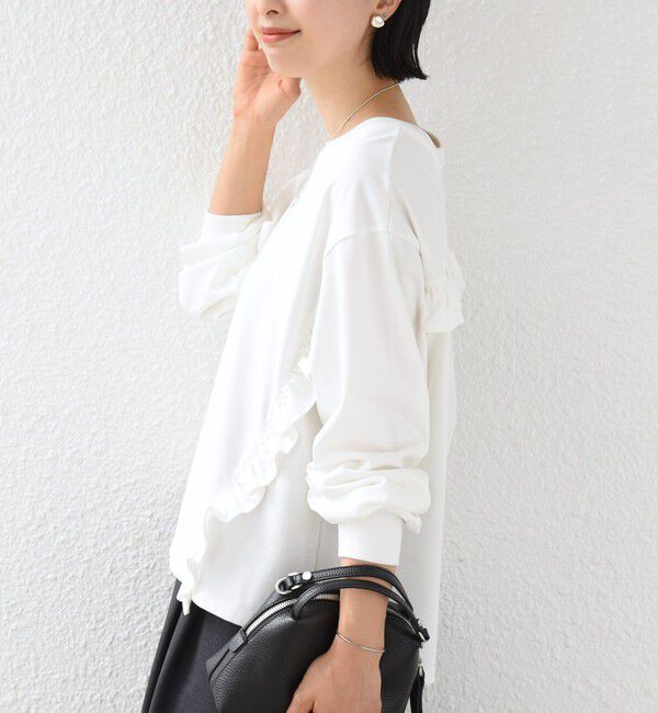 SHIPS for women「《予約》【WEB限定】〈洗濯機可能〉オーガニックコットン フリル ロングスリーブ TEE」|Tシャツ・カットソー|