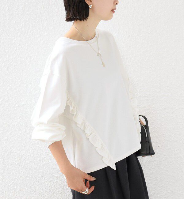 SHIPS for women「《予約》【WEB限定】〈洗濯機可能〉オーガニックコットン フリル ロングスリーブ TEE」|Tシャツ・カットソー|
