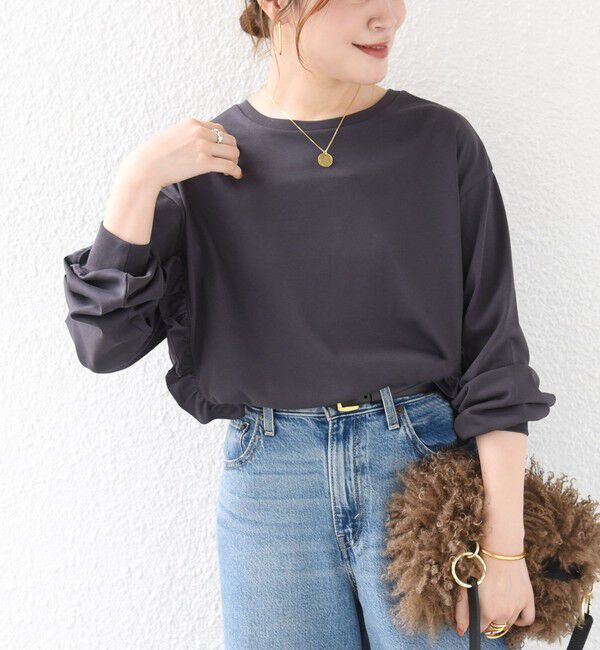 SHIPS for women「《予約》【WEB限定】〈洗濯機可能〉オーガニックコットン フリル ロングスリーブ TEE」|Tシャツ・カットソー|