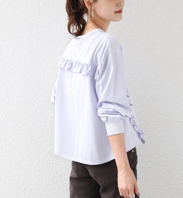 SHIPS for women「《予約》【WEB限定】〈洗濯機可能〉オーガニックコットン フリル ロングスリーブ TEE」|Tシャツ・カットソー|ライラック