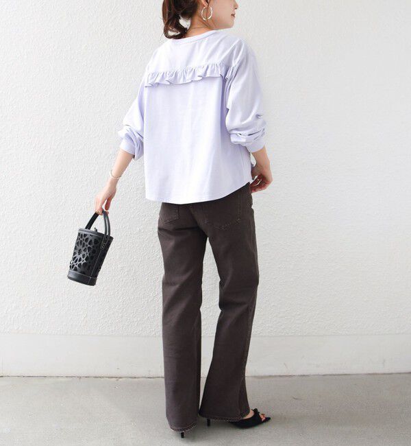 SHIPS for women「《予約》【WEB限定】〈洗濯機可能〉オーガニックコットン フリル ロングスリーブ TEE」|Tシャツ・カットソー|