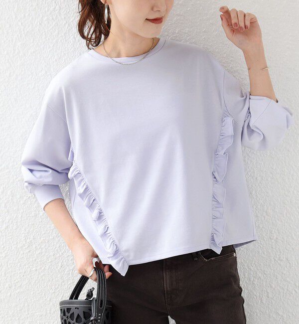 SHIPS for women「《予約》【WEB限定】〈洗濯機可能〉オーガニックコットン フリル ロングスリーブ TEE」|Tシャツ・カットソー|