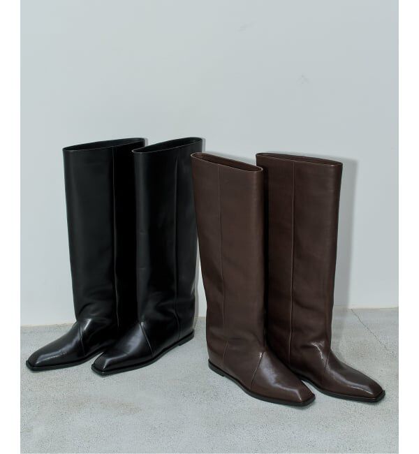 GRISE「《予約/WEB+一部店舗限定》GRISEレザースクエアワイドシャフトロングブーツ」|ロングブーツ|