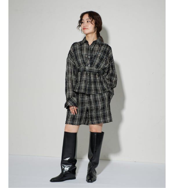 GRISE「《予約/WEB+一部店舗限定》GRISEレザースクエアワイドシャフトロングブーツ」|ロングブーツ|
