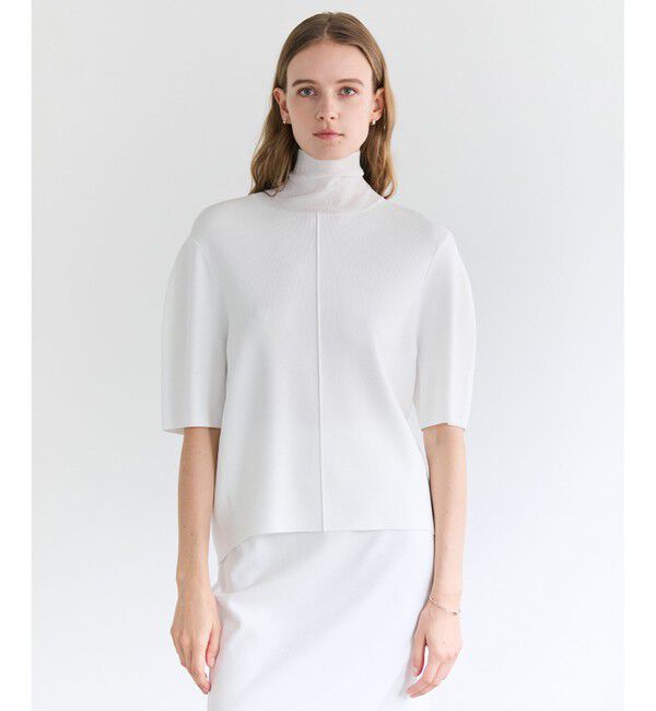 BEIGE,「【ロングセラー】LAURA / ストレッチショートスリーブニット」|ニット・セーター|Ecru