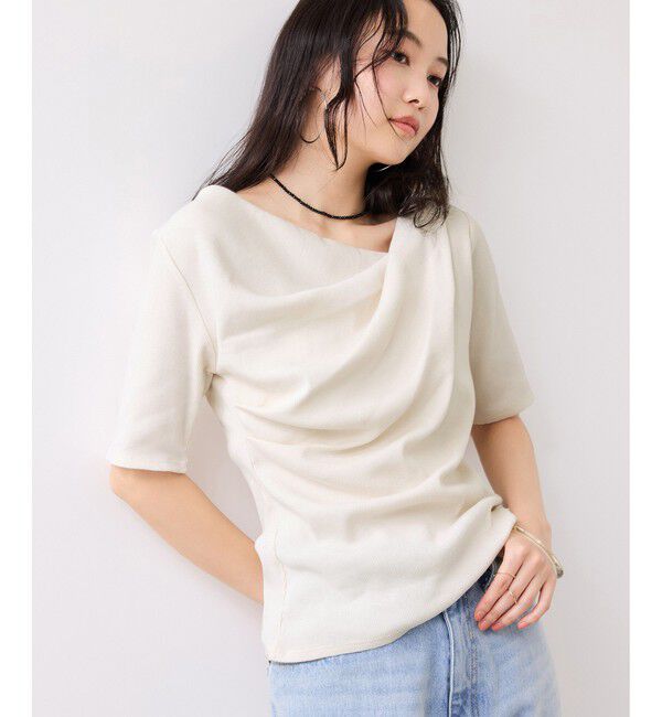 VIS「ドット＆無地テレコリブハーフスリーブドレーププルオーバー」|Tシャツ・カットソー|オフホワイト(15)