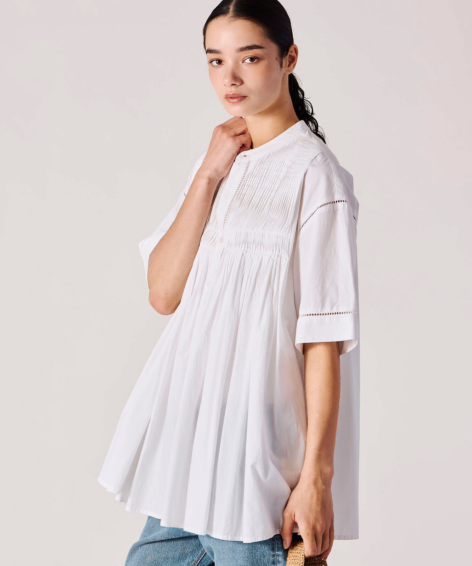  「INDIA INDUSTRY | コットンポプリン ピンタックシャツ WOMEN」|シャツ・ブラウス|