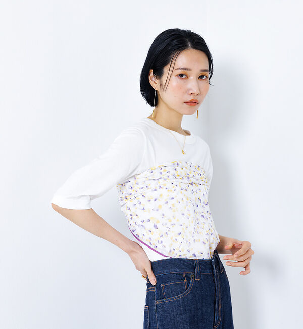 collex「Petals dance scarf 水彩フラワープリント大判スカーフ 88cm」|バンダナ・スカーフ|