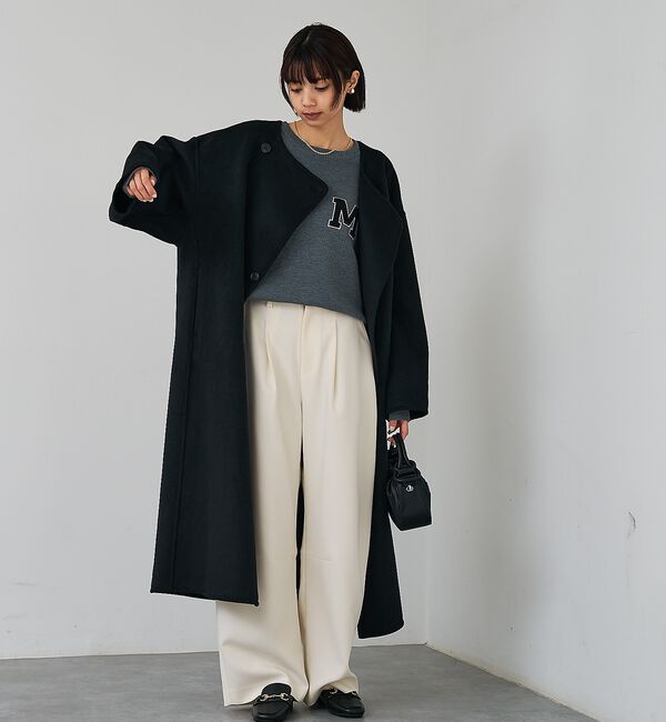 abahouse mavie「ノーカラーロングコート」|ノーカラーコート|