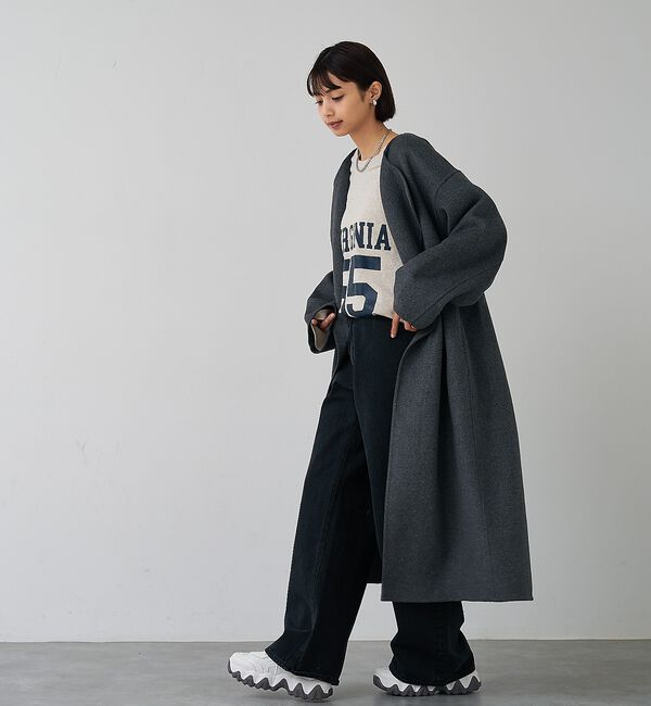 abahouse mavie「ノーカラーロングコート」|ノーカラーコート|
