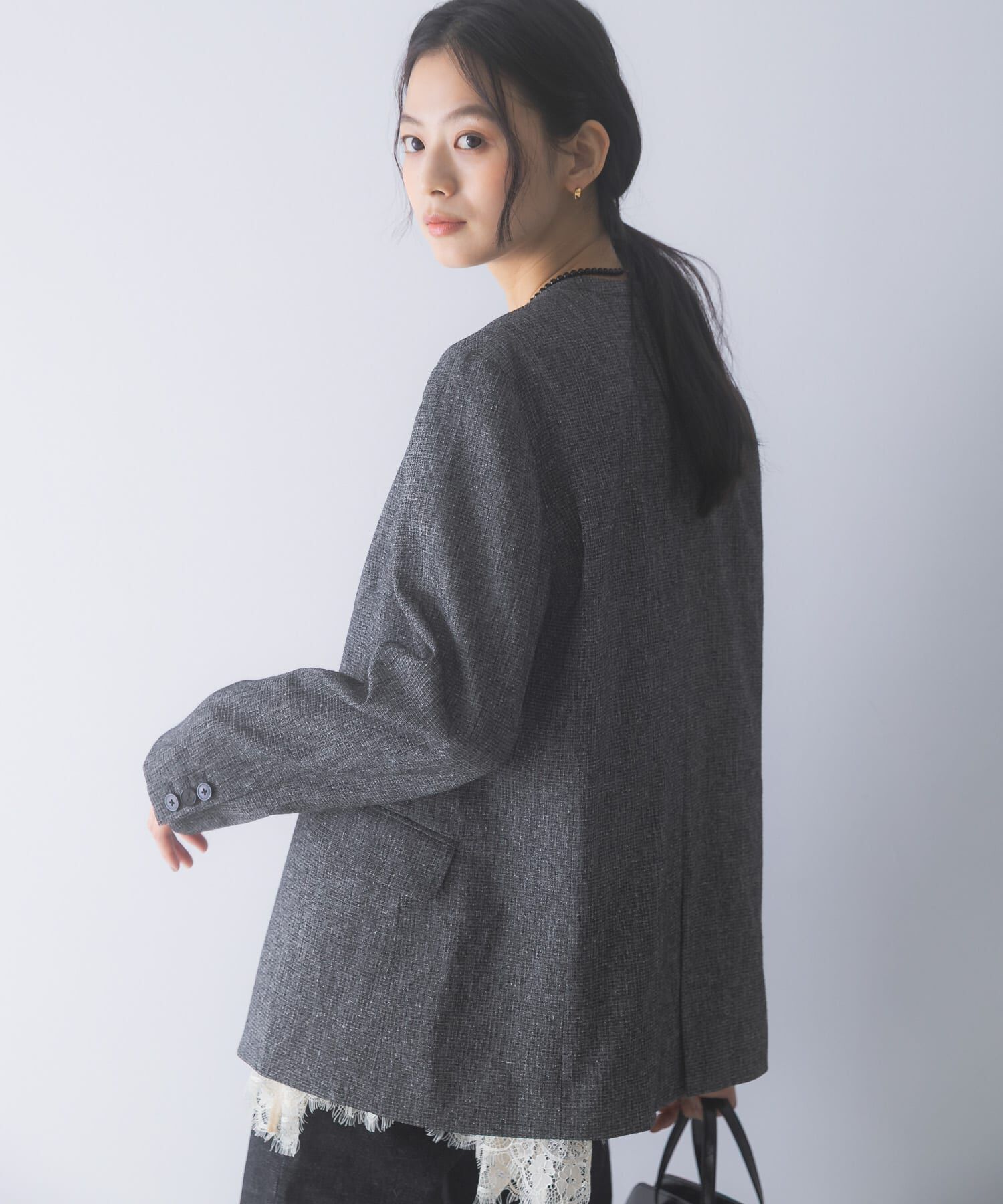 URBAN RESEARCH ROSSO「シルクネップVネックジャケット」|ノーカラージャケット|