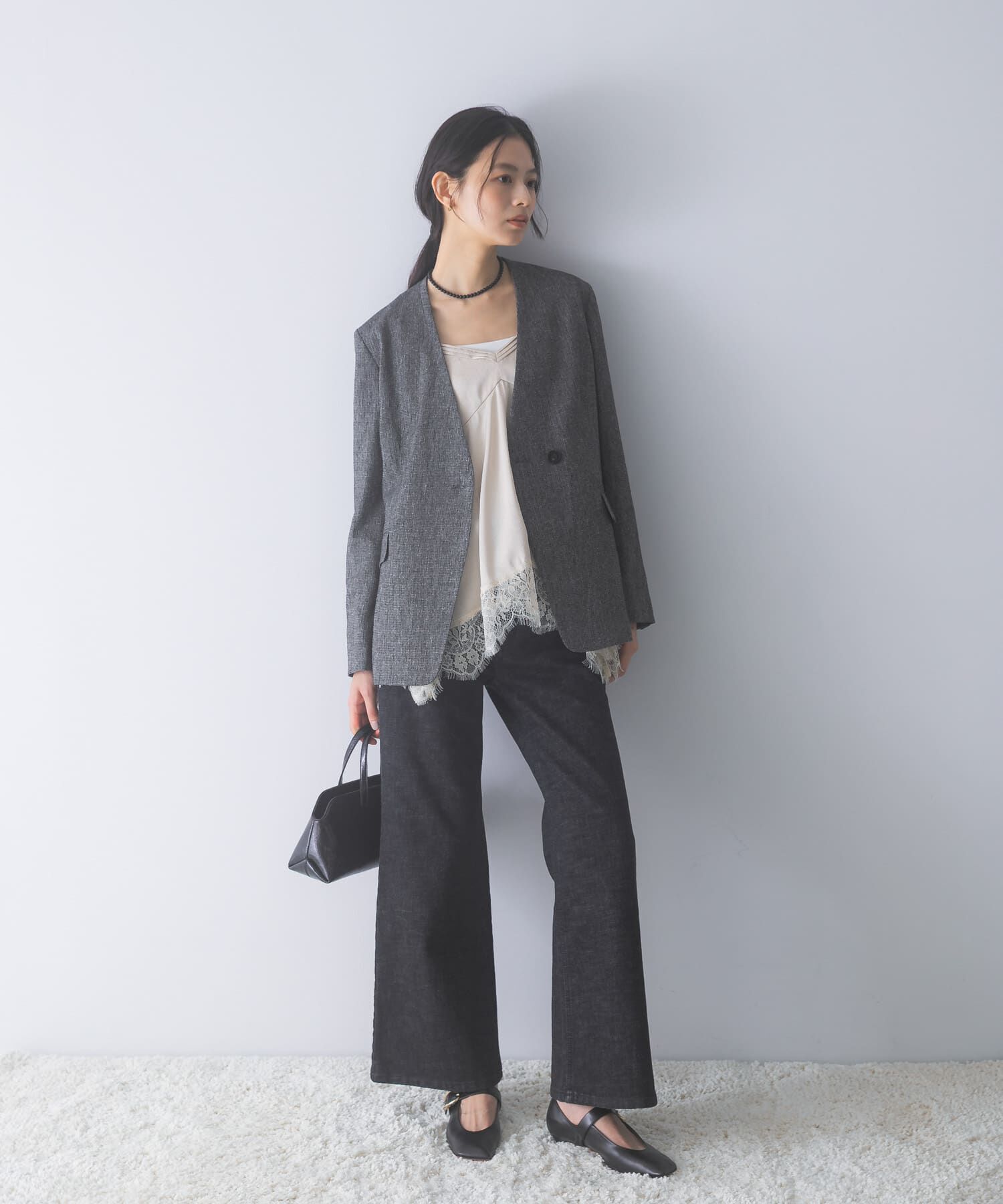 URBAN RESEARCH ROSSO「シルクネップVネックジャケット」|ノーカラージャケット|