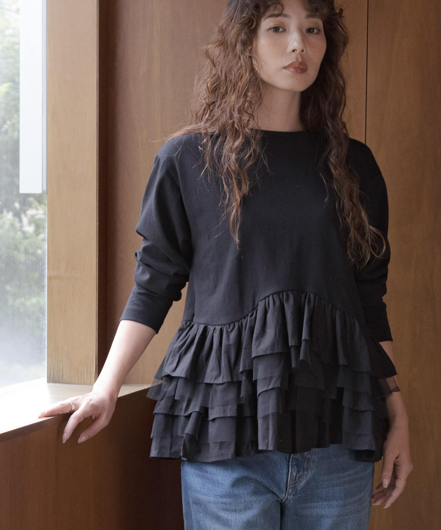 Sonny Label 「『WEB限定』ペプラムチュールフリルカットソー」|Tシャツ・カットソー|ブラック