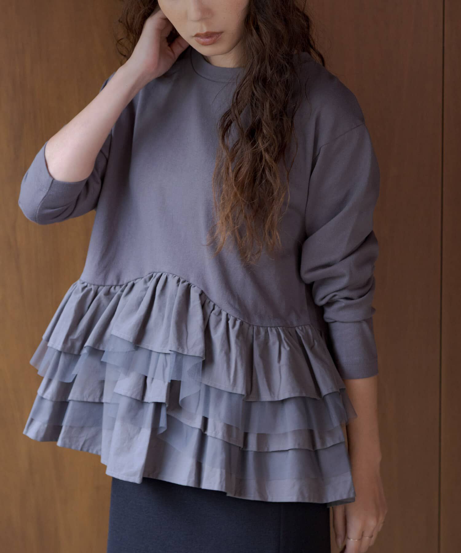 Sonny Label 「『WEB限定』ペプラムチュールフリルカットソー」|Tシャツ・カットソー|チャコールグレー
