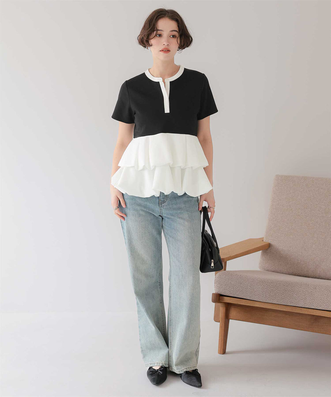 titivate「ヘンリーネックバルーンペプラムトップス」|Tシャツ・カットソー|