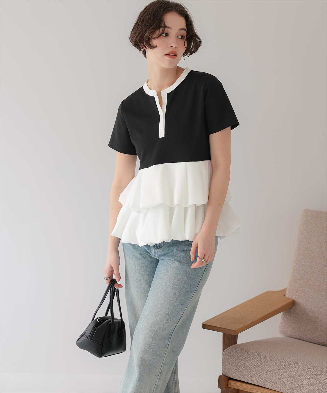 titivate「ヘンリーネックバルーンペプラムトップス」|Tシャツ・カットソー|
