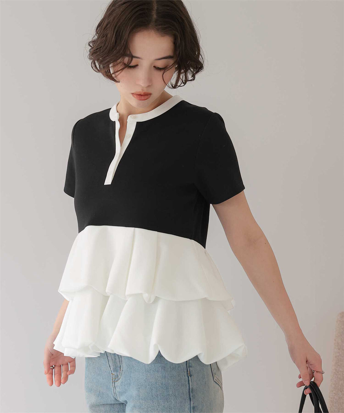 titivate「ヘンリーネックバルーンペプラムトップス」|Tシャツ・カットソー|