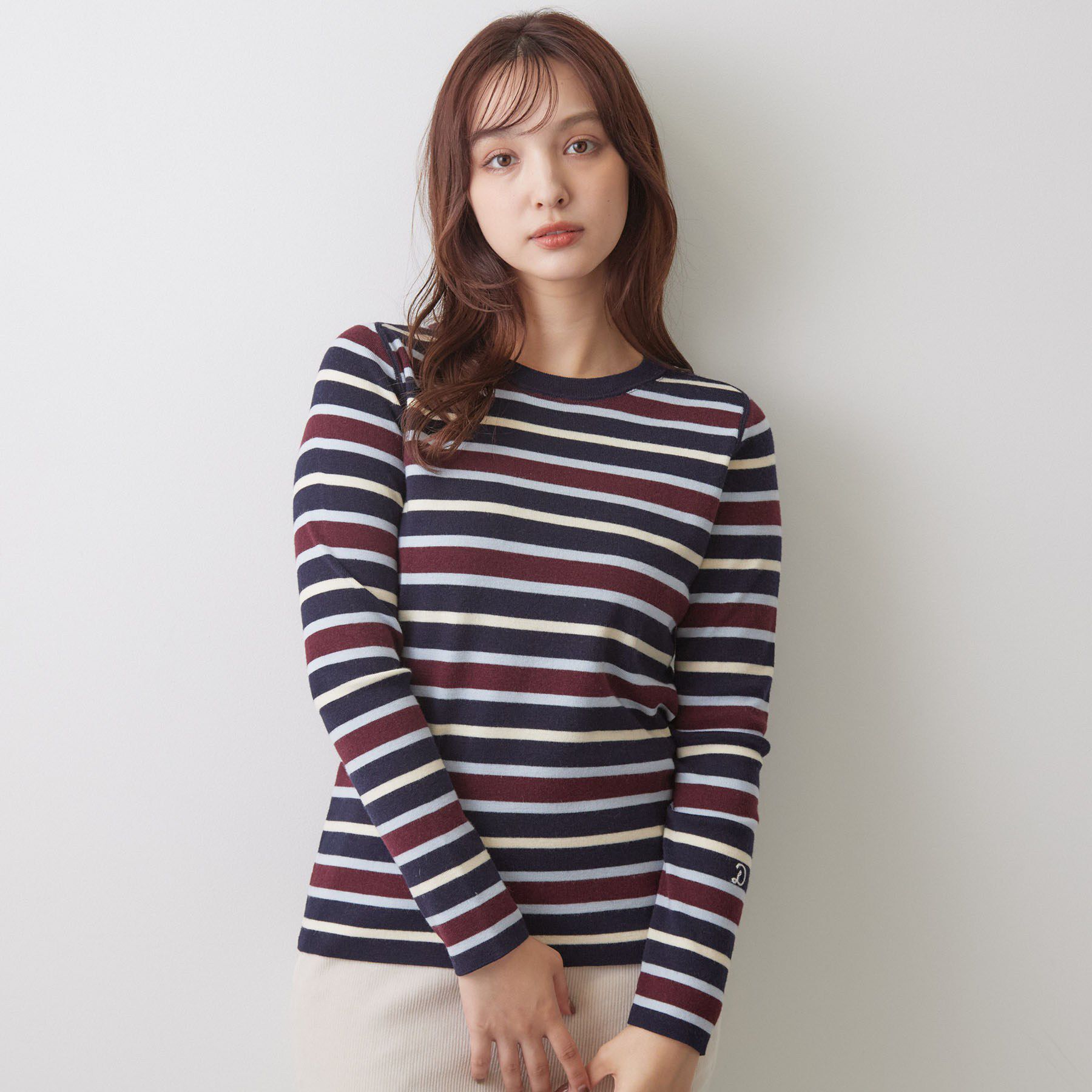 DRESSTERIOR「ストレッチ フルニードルボーダーニット」|ニット・セーター|ネイビー(394)