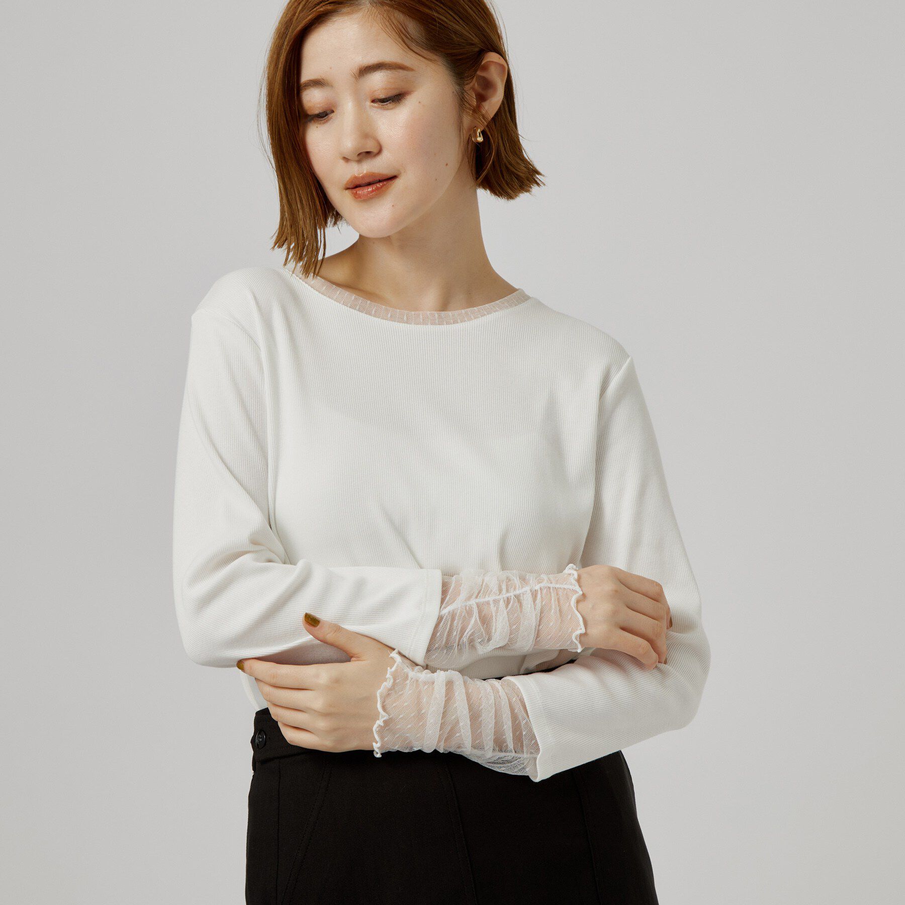 grove「【重ね着にも◎】チュールドッキングテレコカットソー」|Tシャツ・カットソー|