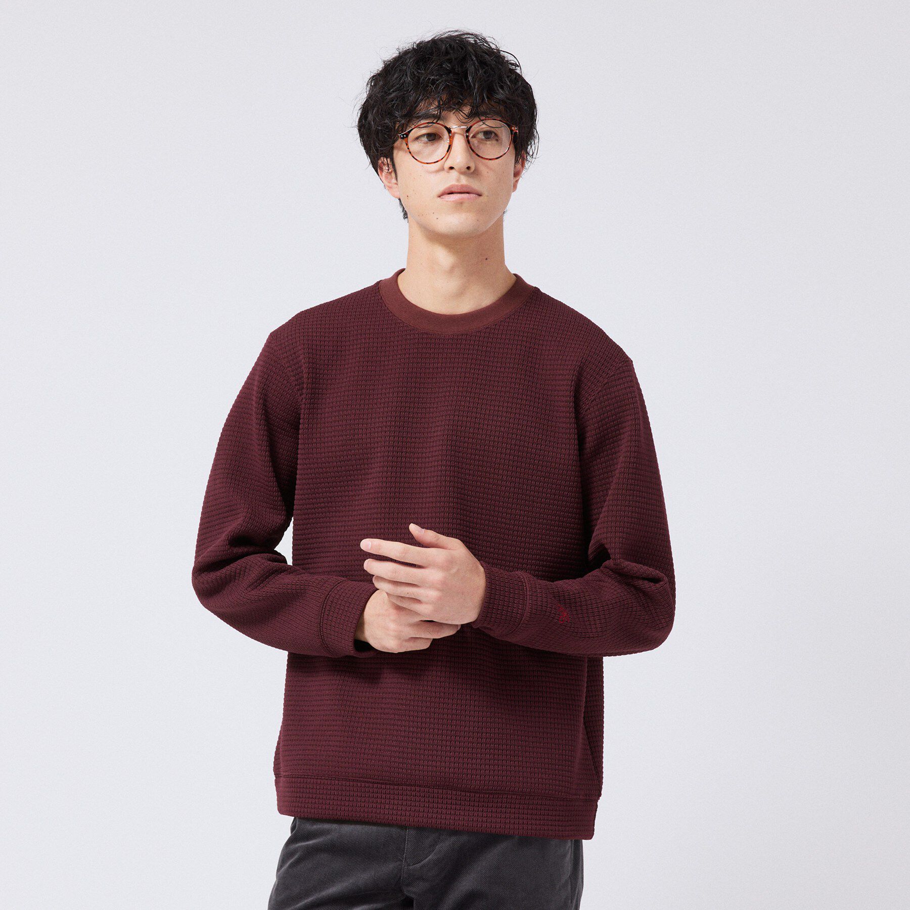 TAKEO KIKUCHI「ニットライクワッフル プルオーバージャージ」|Tシャツ・カットソー|ボルドー(064)