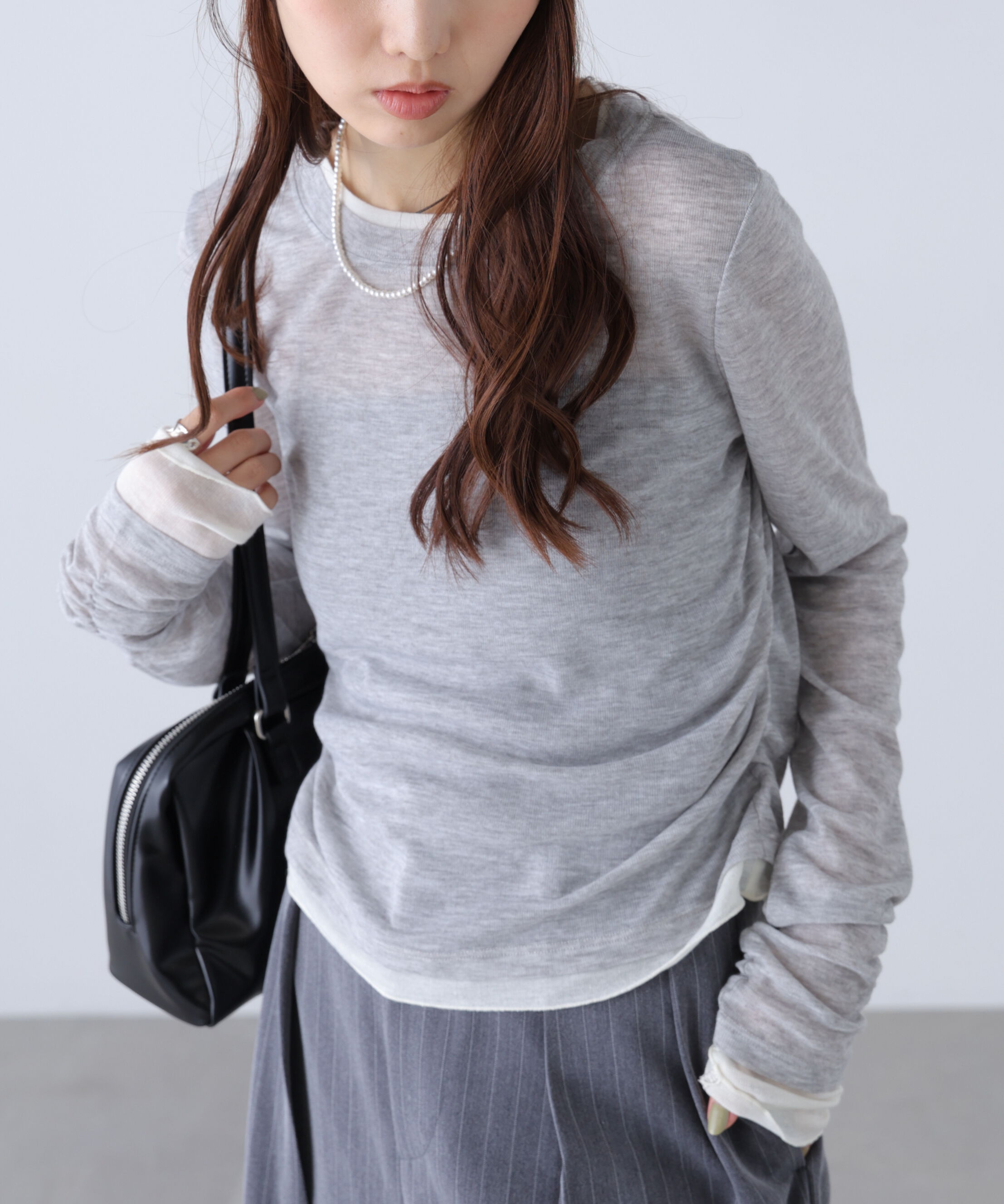  「シアーテレコレイヤード風カットソー」|Tシャツ・カットソー|グレー