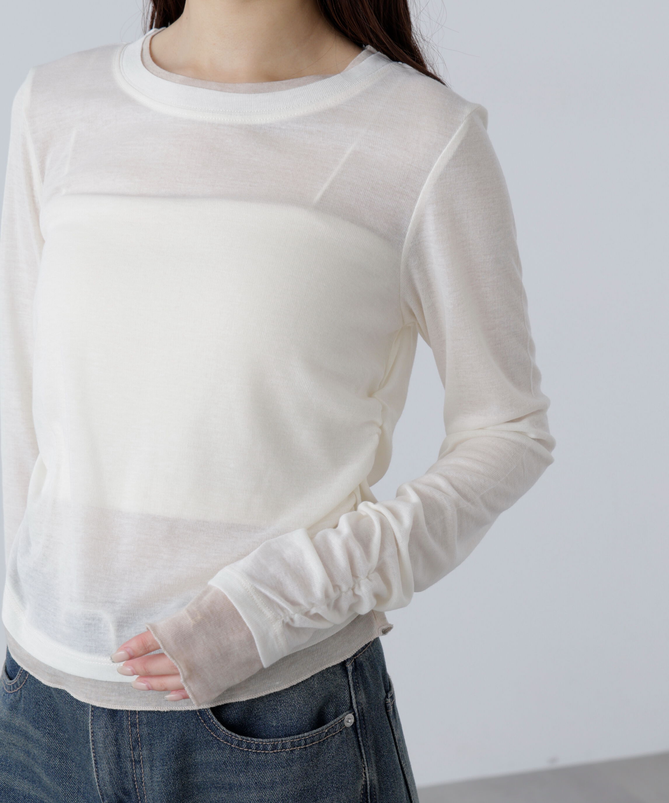  「シアーテレコレイヤード風カットソー」|Tシャツ・カットソー|