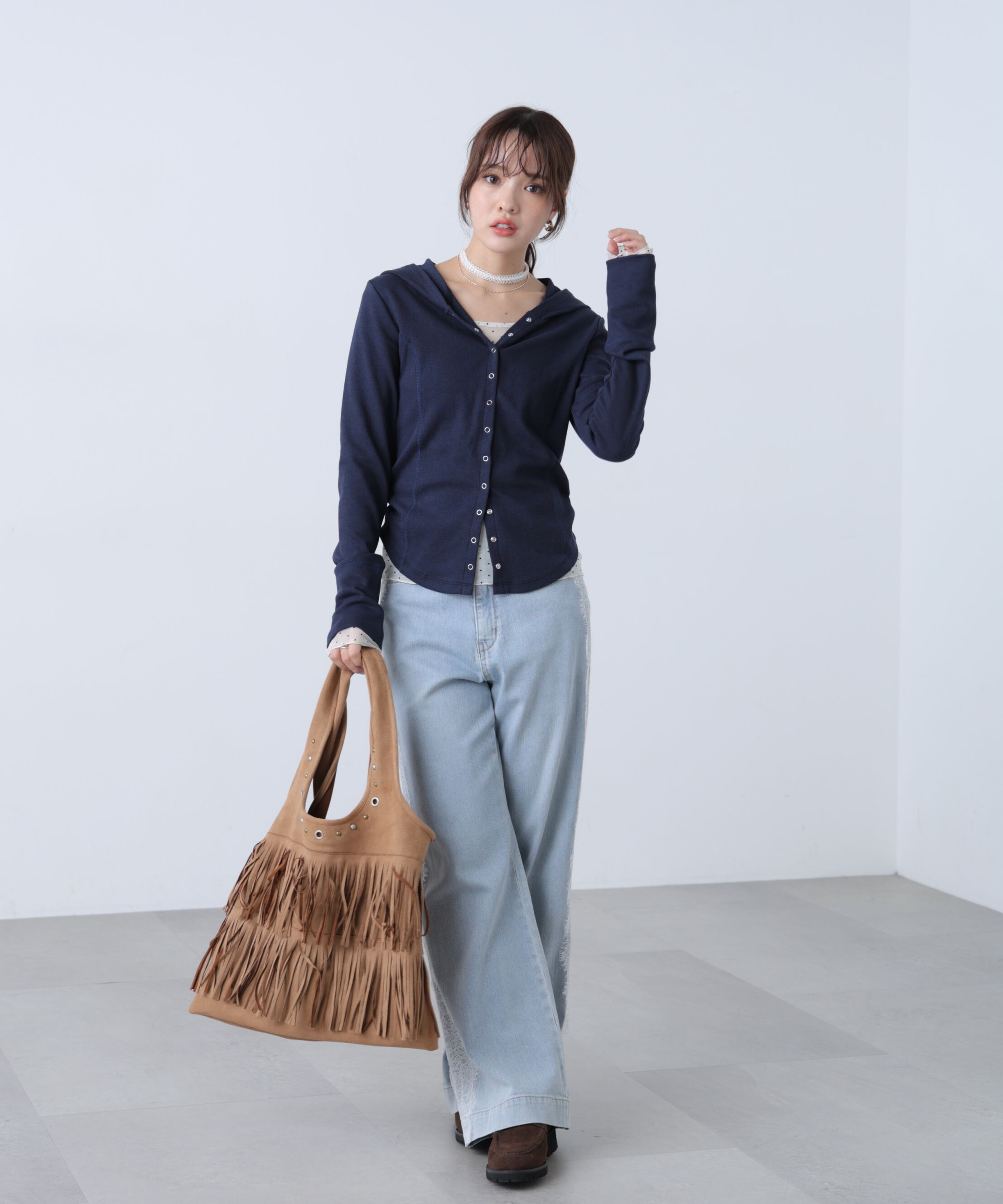  「テレコドットボタンフーディーカーディガン」|Tシャツ・カットソー|